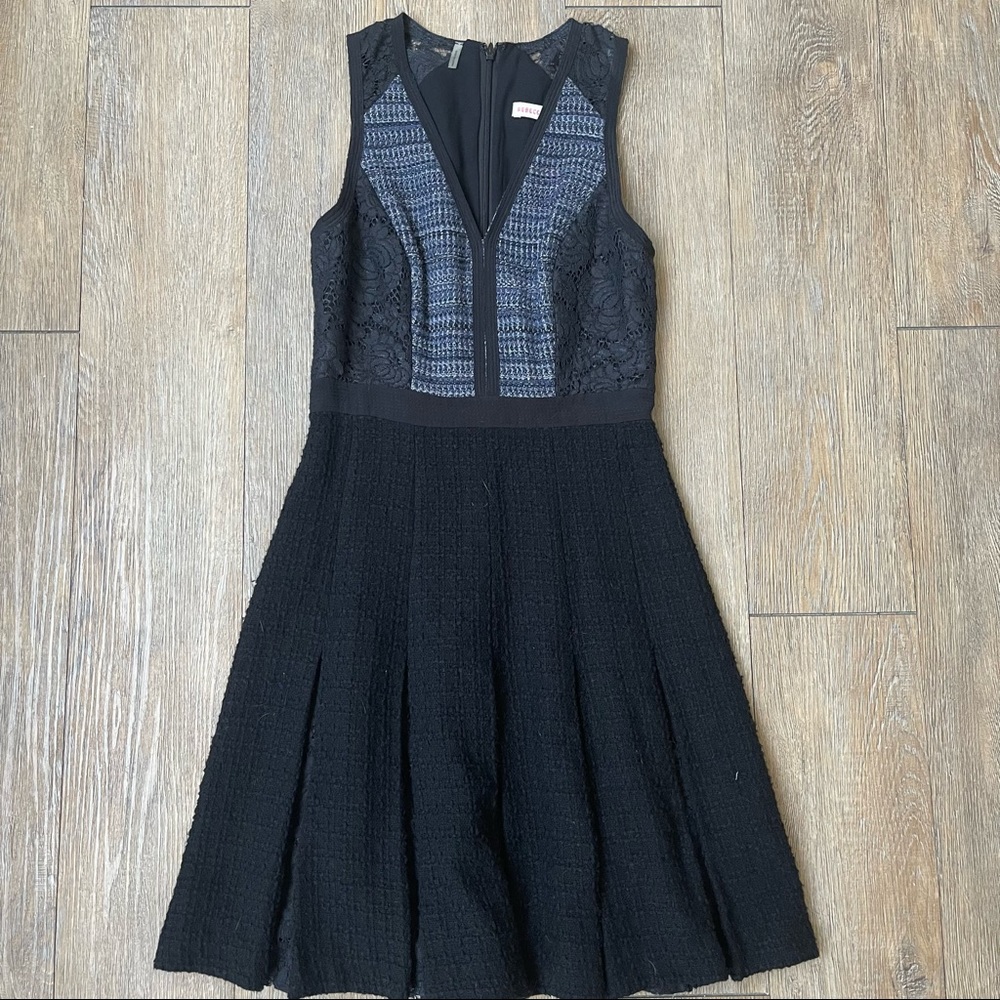 Rebecca Taylor - Women's - Black/Blue, Lace and Tweed Fit & Flare Dress - Size 0